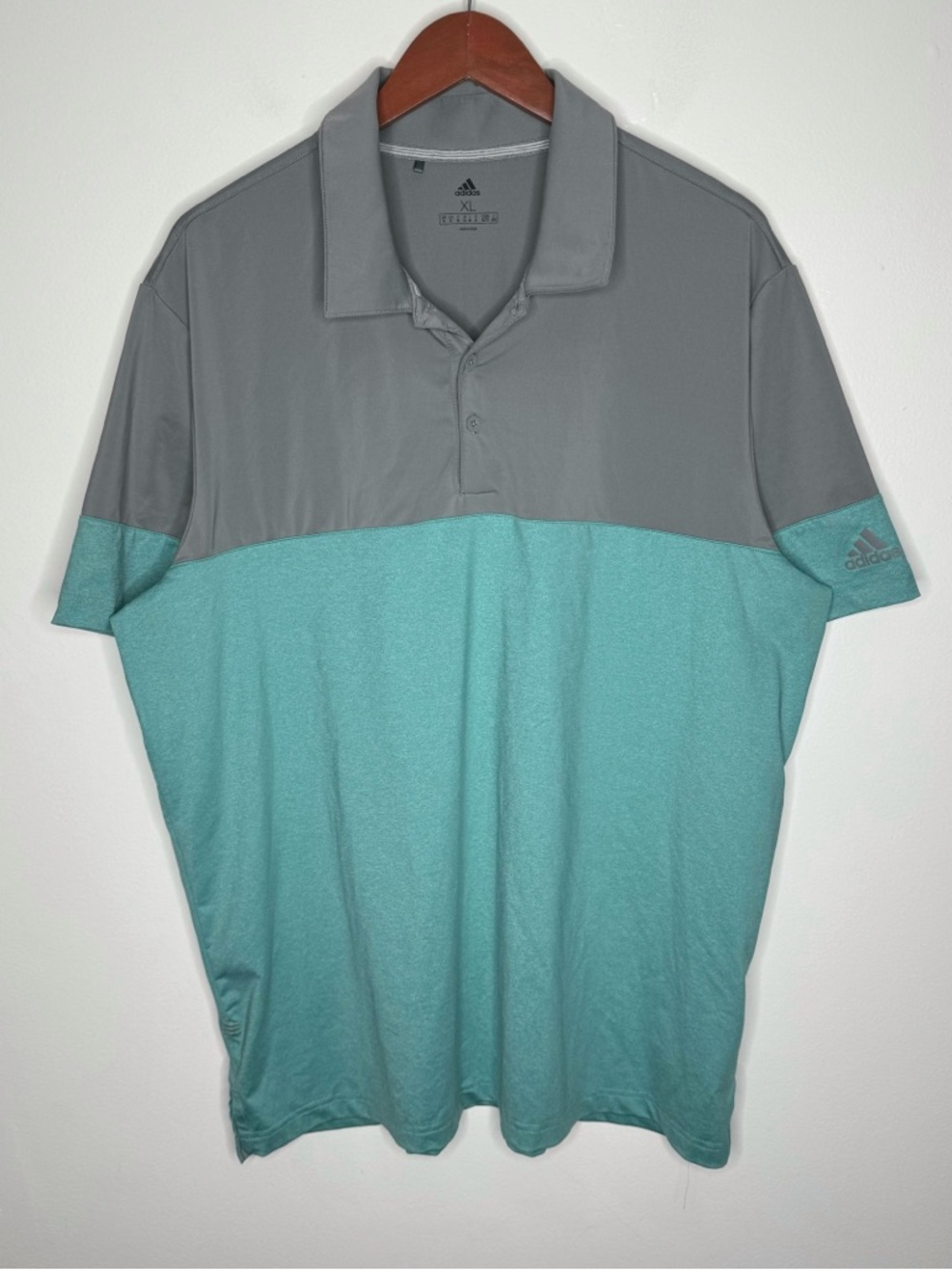 Adidas Golf Polo Shirt XL Gray Aqua Performance Stretch